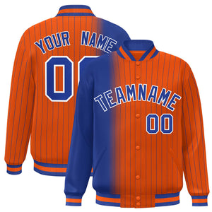 Custom Orange Royal Gradient Varsity Full-Snap Pinstripe Letterman Baseball Jacket