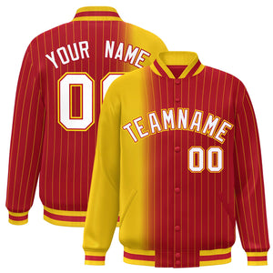 Custom Red Gold Gradient Varsity Full-Snap Pinstripe Letterman Baseball Jacket