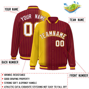 Custom Crimson Gold Gradient Varsity Full-Snap Pinstripe Letterman Baseball Jacket