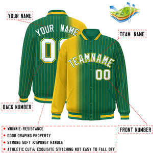 Custom Kelly Green Gold Gradient Varsity Full-Snap Pinstripe Letterman Baseball Jacket