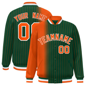 Custom Green Orange Gradient Varsity Full-Snap Pinstripe Letterman Baseball Jacket