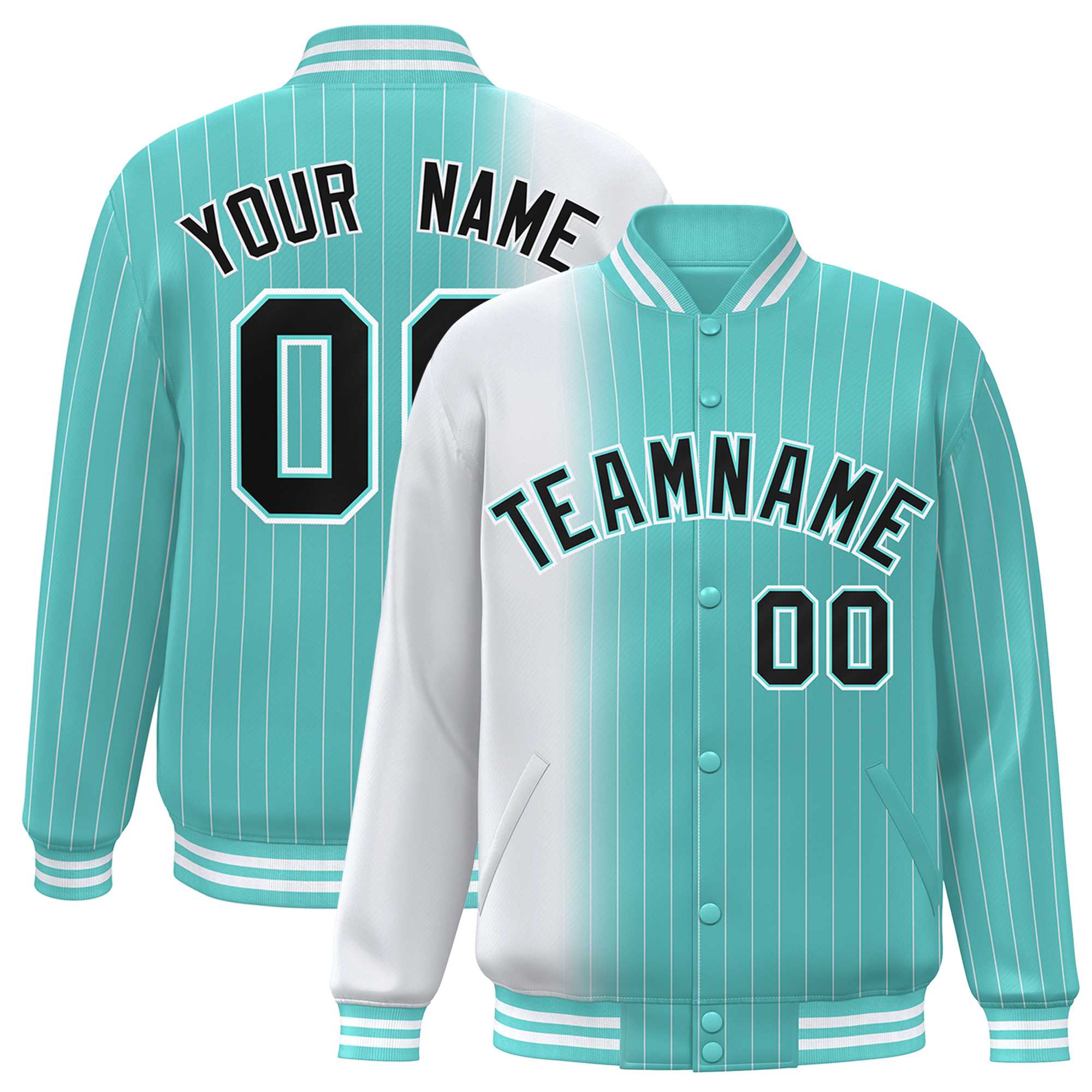 Custom Bright Green White Gradient Varsity Full-Snap Pinstripe Letterman Baseball Jacket