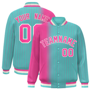 Custom Bright Green Pink Gradient Varsity Full-Snap Pinstripe Letterman Baseball Jacket