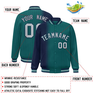 Custom Aqua Navy Gradient Varsity Full-Snap Pinstripe Letterman Baseball Jacket