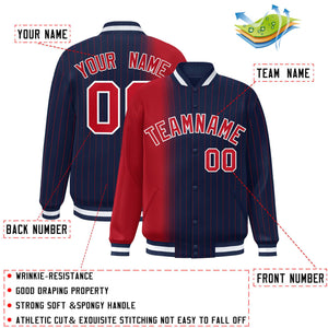 Custom Navy Red Gradient Varsity Full-Snap Pinstripe Letterman Baseball Jacket