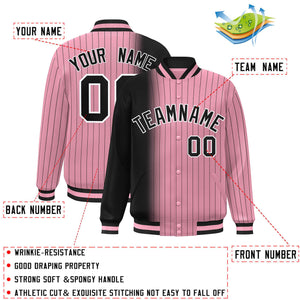 Custom Light Pink Black Gradient Varsity Full-Snap Pinstripe Letterman Baseball Jacket