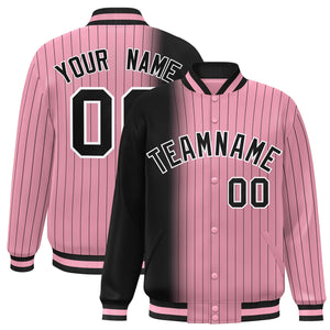 Custom Light Pink Black Gradient Varsity Full-Snap Pinstripe Letterman Baseball Jacket