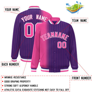 Custom Purple Pink Gradient Varsity Full-Snap Pinstripe Letterman Baseball Jacket