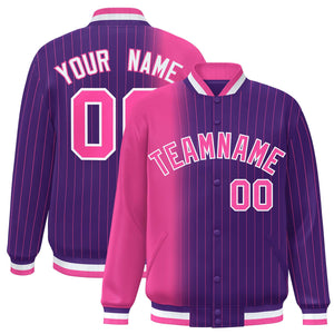 Custom Purple Pink Gradient Varsity Full-Snap Pinstripe Letterman Baseball Jacket