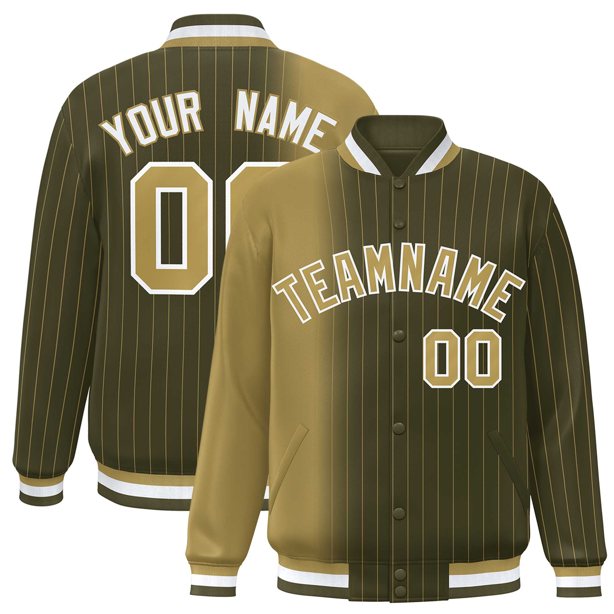 Custom Olive Desert Yellow Gradient Varsity Full-Snap Pinstripe Letterman Baseball Jacket