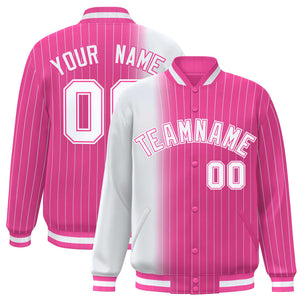 Custom Pink White Gradient Varsity Full-Snap Pinstripe Letterman Baseball Jacket