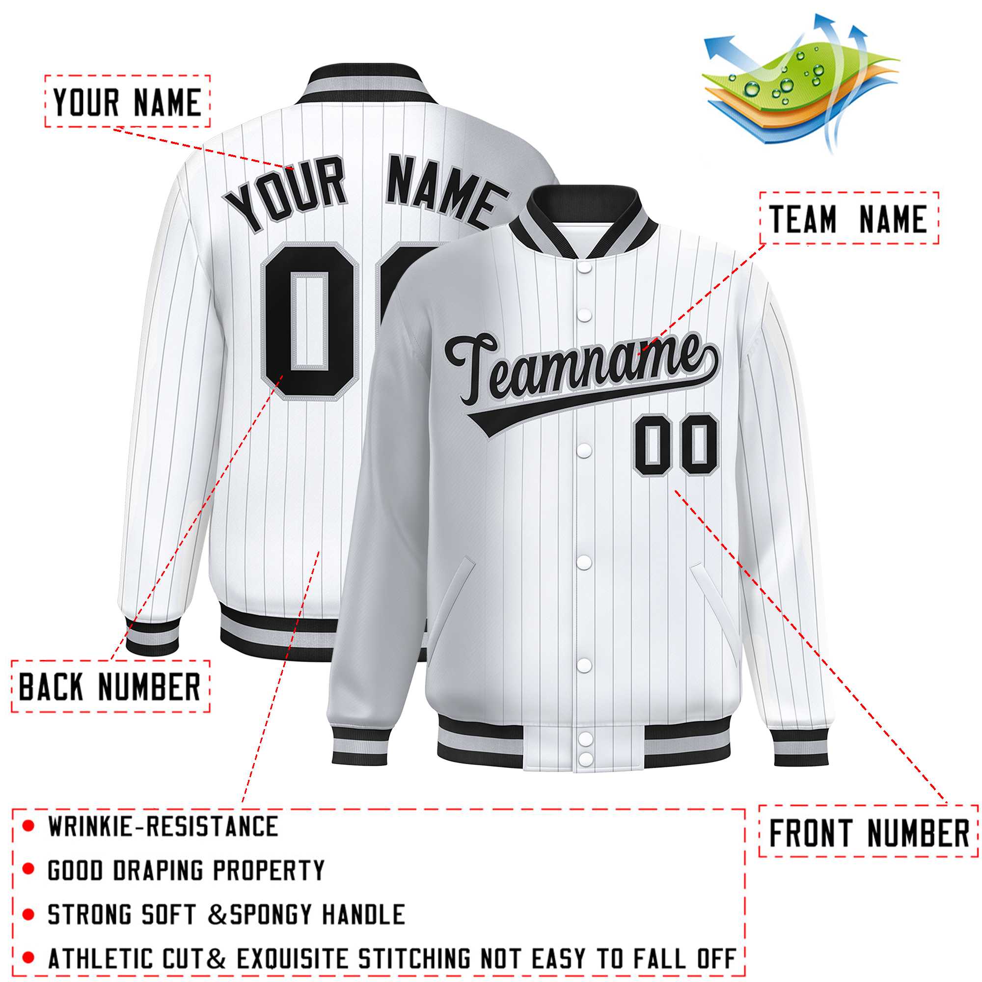 Custom White Gray Gradient Varsity Full-Snap Pinstripe Letterman Baseball Jacket