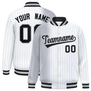 Custom White Gray Gradient Varsity Full-Snap Pinstripe Letterman Baseball Jacket