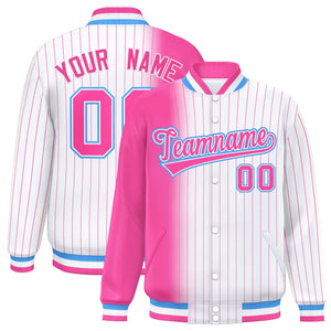 Custom White Pink Gradient Varsity Full-Snap Pinstripe Letterman Baseball Jacket