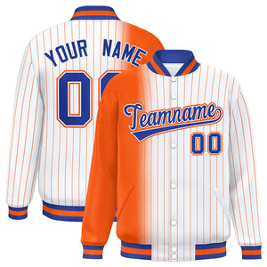 Custom White Orange Gradient Varsity Full-Snap Pinstripe Letterman Baseball Jacket