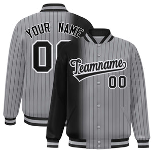 Custom Gray Black Gradient Varsity Full-Snap Pinstripe Letterman Baseball Jacket