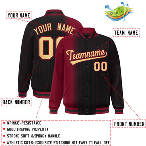 Custom Black Crimson Gradient Varsity Full-Snap Pinstripe Letterman Baseball Jacket