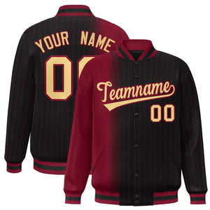 Custom Black Crimson Gradient Varsity Full-Snap Pinstripe Letterman Baseball Jacket