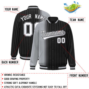 Custom Black Gray Gradient Varsity Full-Snap Pinstripe Letterman Baseball Jacket