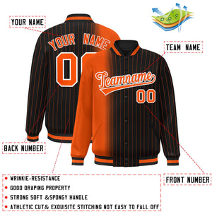 Custom Black Orange Gradient Varsity Full-Snap Pinstripe Letterman Baseball Jacket