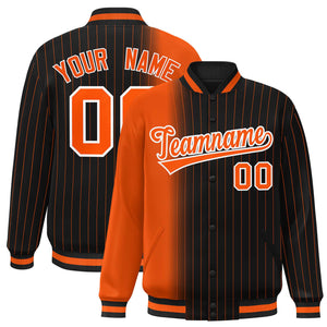 Custom Black Orange Gradient Varsity Full-Snap Pinstripe Letterman Baseball Jacket