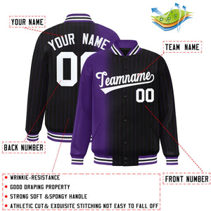 Custom Black Purple Gradient Varsity Full-Snap Pinstripe Letterman Baseball Jacket