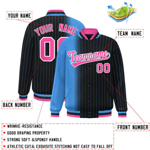 Custom Black Powder Blue Gradient Varsity Full-Snap Pinstripe Letterman Baseball Jacket