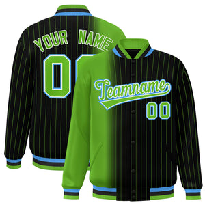 Custom Black Green Gradient Varsity Full-Snap Pinstripe Letterman Baseball Jacket