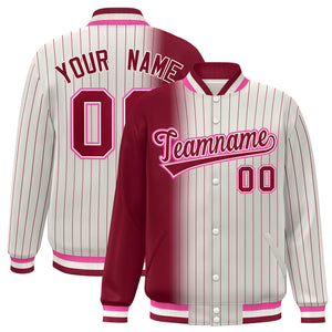 Custom Cream Crimson Gradient Varsity Full-Snap Pinstripe Letterman Baseball Jacket