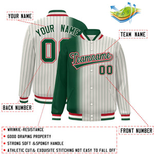 Custom Cream Green Gradient Varsity Full-Snap Pinstripe Letterman Baseball Jacket