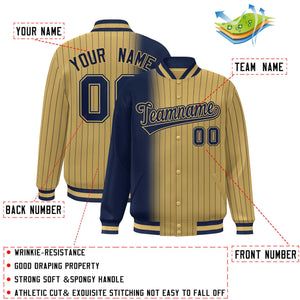 Custom Old Gold Navy Gradient Varsity Full-Snap Pinstripe Letterman Baseball Jacket