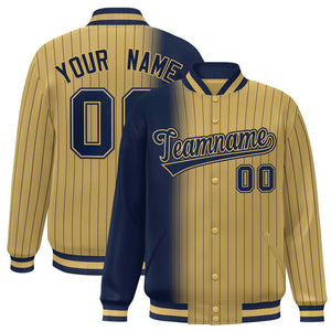 Custom Old Gold Navy Gradient Varsity Full-Snap Pinstripe Letterman Baseball Jacket