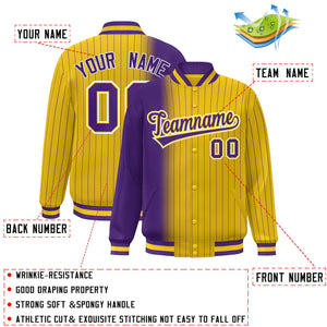 Custom Gold Purple Gradient Varsity Full-Snap Pinstripe Letterman Baseball Jacket