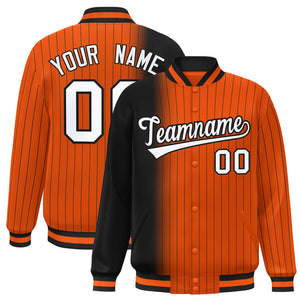 Custom Orange Black Gradient Varsity Full-Snap Pinstripe Letterman Baseball Jacket