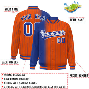 Custom Orange Royal Gradient Varsity Full-Snap Pinstripe Letterman Baseball Jacket