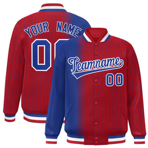 Custom Red Royal Gradient Varsity Full-Snap Pinstripe Letterman Baseball Jacket