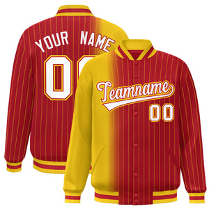 Custom Red Gold Gradient Varsity Full-Snap Pinstripe Letterman Baseball Jacket