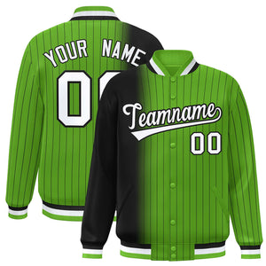 Custom Neon Green Black Gradient Varsity Full-Snap Pinstripe Letterman Baseball Jacket