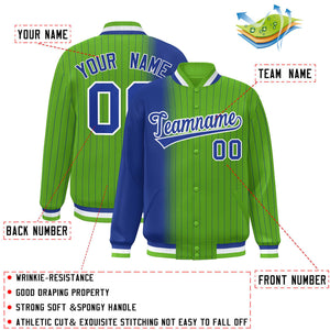 Custom Green Royal Gradient Varsity Full-Snap Pinstripe Letterman Baseball Jacket