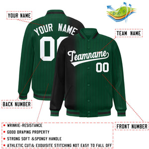 Custom Green Black Gradient Varsity Full-Snap Pinstripe Letterman Baseball Jacket