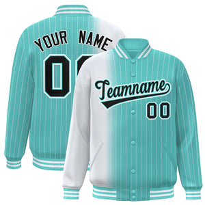 Custom Bright Green White Gradient Varsity Full-Snap Pinstripe Letterman Baseball Jacket