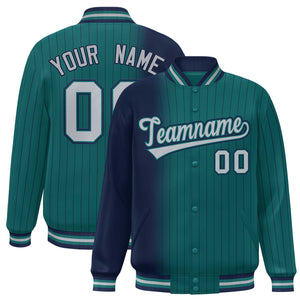 Custom Aqua Navy Gradient Varsity Full-Snap Pinstripe Letterman Baseball Jacket