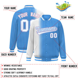 Custom Powder Blue White Gradient Varsity Full-Snap Pinstripe Letterman Baseball Jacket