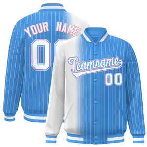 Custom Powder Blue White Gradient Varsity Full-Snap Pinstripe Letterman Baseball Jacket