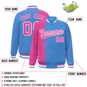 Custom Powder Blue Pink Gradient Varsity Full-Snap Pinstripe Letterman Baseball Jacket