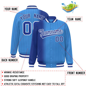 Custom Powder Blue Royal Gradient Varsity Full-Snap Pinstripe Letterman Baseball Jacket