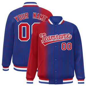 Custom Royal Red Gradient Varsity Full-Snap Pinstripe Letterman Baseball Jacket