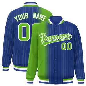 Custom Royal Green Gradient Varsity Full-Snap Pinstripe Letterman Baseball Jacket