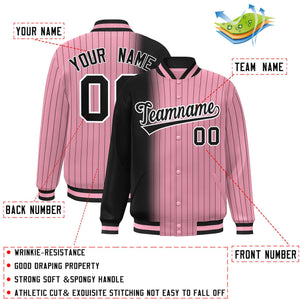 Custom Light Pink Black Gradient Varsity Full-Snap Pinstripe Letterman Baseball Jacket