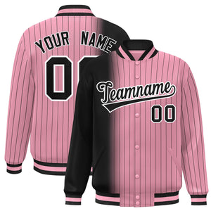 Custom Light Pink Black Gradient Varsity Full-Snap Pinstripe Letterman Baseball Jacket